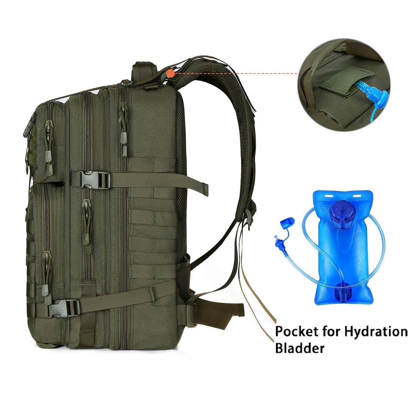 MOSISO 50L Tactical Backpack, Large Men 3 Day Assault Rucksack Military Daypack,Army Green