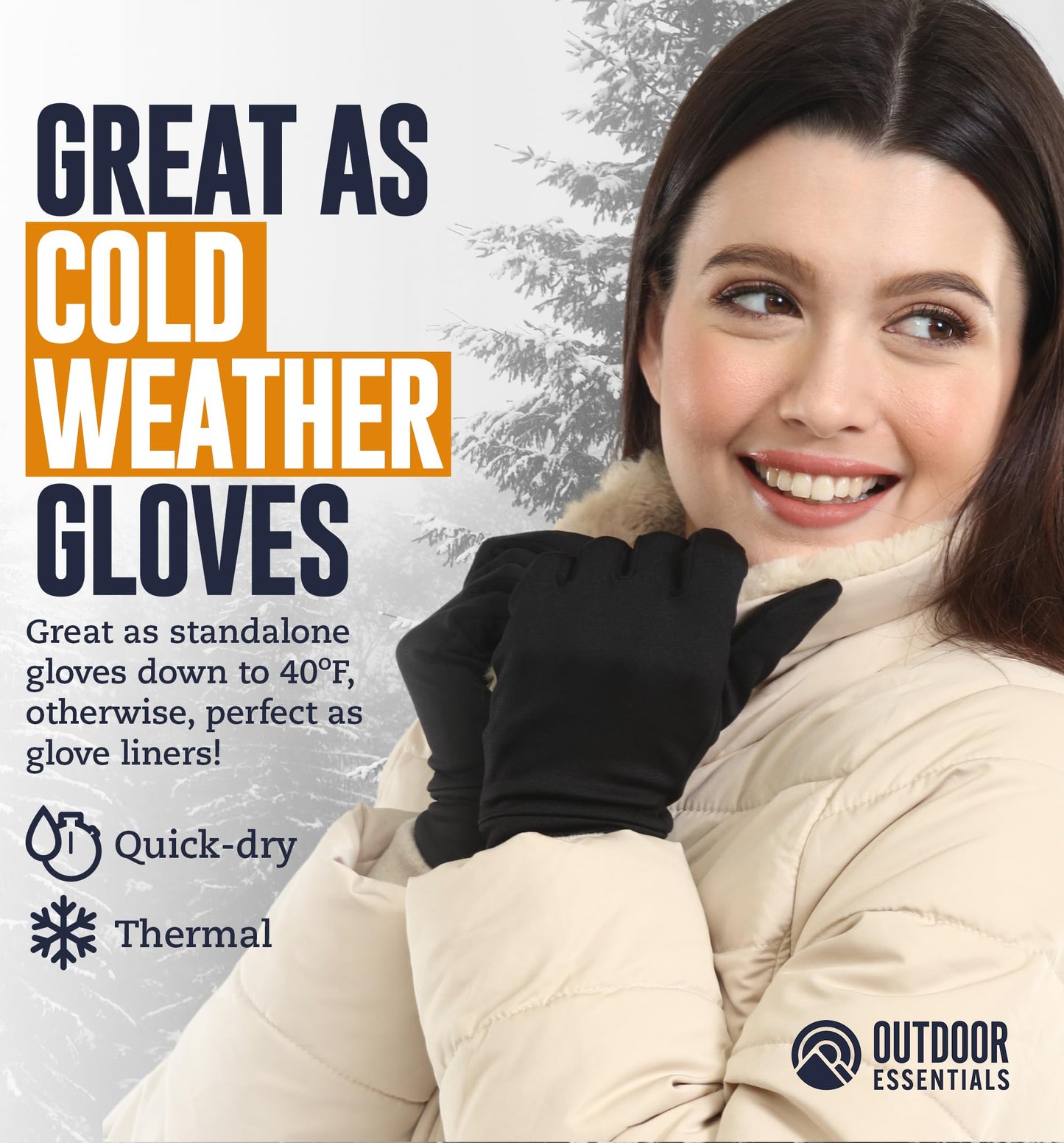 OutdoorEssentials Running Gloves - Touchscreen Men's Winter Gloves - Ski Glove Liners - Black Gloves Cold Weather - Hiking Driving Warm Gloves