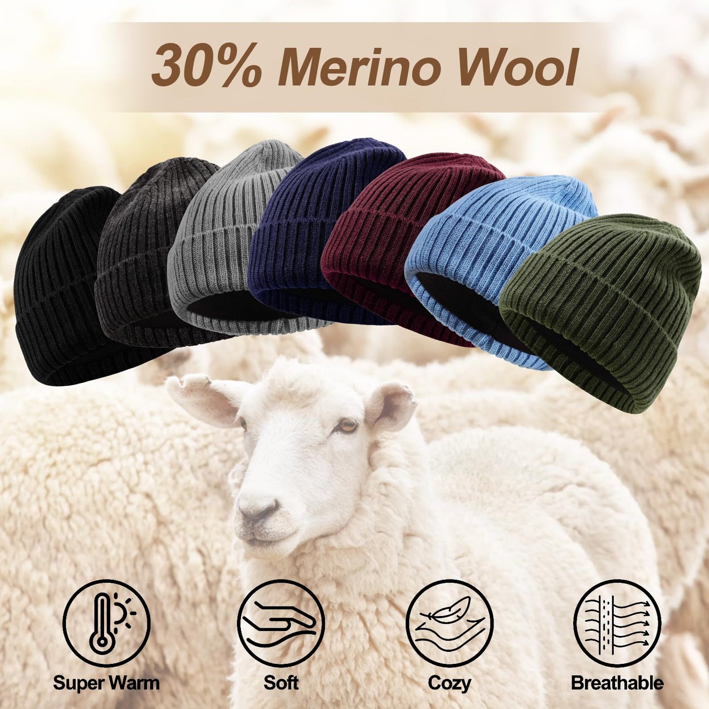 Oversize XL XXL Merino Wool Beanie for Men Big Head, Large Winter Stocking Hats, Plus Size Cuffed Beanie Skull Cap, Big Knitted Ski Hats Charcoal Grey