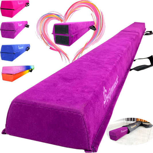 PreGymnastic Folding Balance Beam for Kids 3-12-Foldable Gymnastics Floor Beam- 8FT/9.5 -Extra Firm Suede Cover with Sticker and Carry Bag for Home/Club- Gym Equipment for Toddler