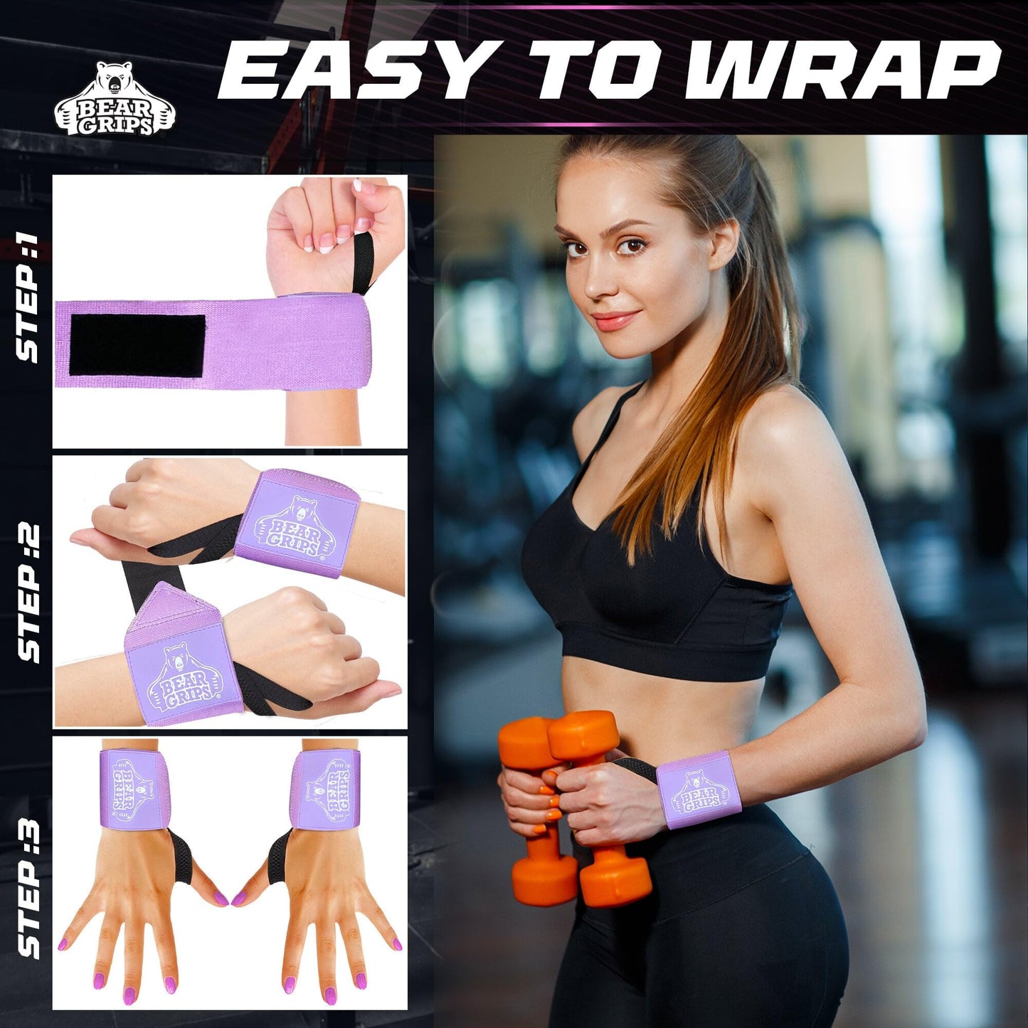 Bear Grips Extra Strength Gym Wrist Wraps for Weightlifting | 2 Wrist Wraps Per Pack | 12" & 18" | Unisex Accessory for Fitness, Gymnastics, Exercise