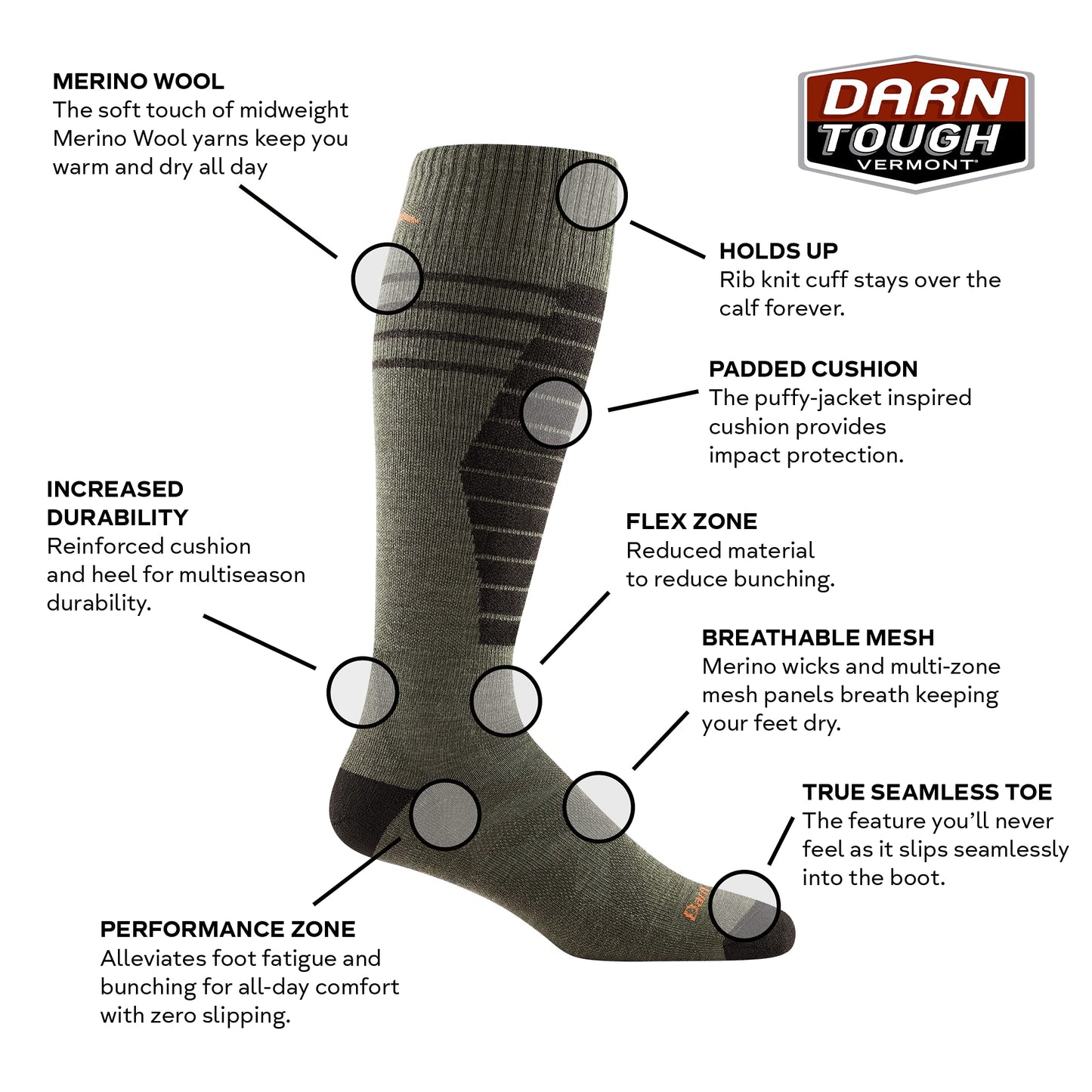 Darn Tough (8007) Men's Edge Snow Sock - (Midnight, X-Large)