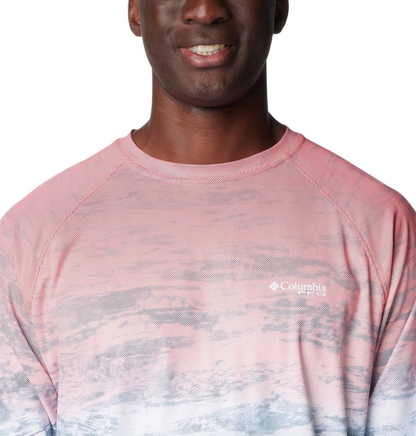 Columbia Men's Terminal Deflector Printed Long Sleeve, Red Spark Deepsea Fade, X-Large