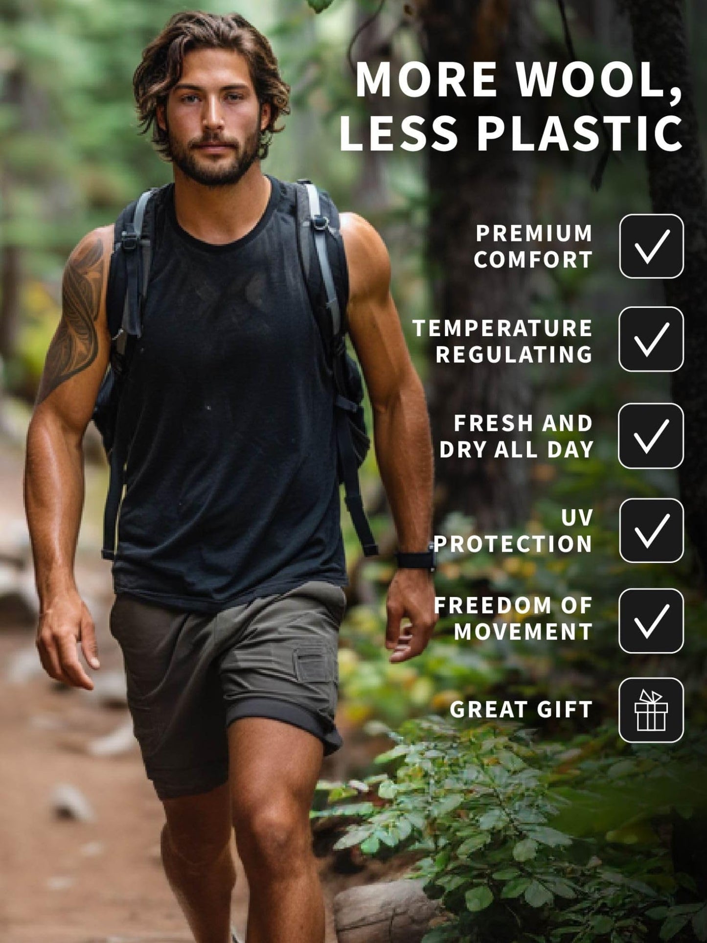 Merino Wool Tank Top Men - Active Merino Wool Undershirt Moisture Wicking Breathable Anti-Odor Lightweight Base Layer (X-Large, Burgundy Tank)