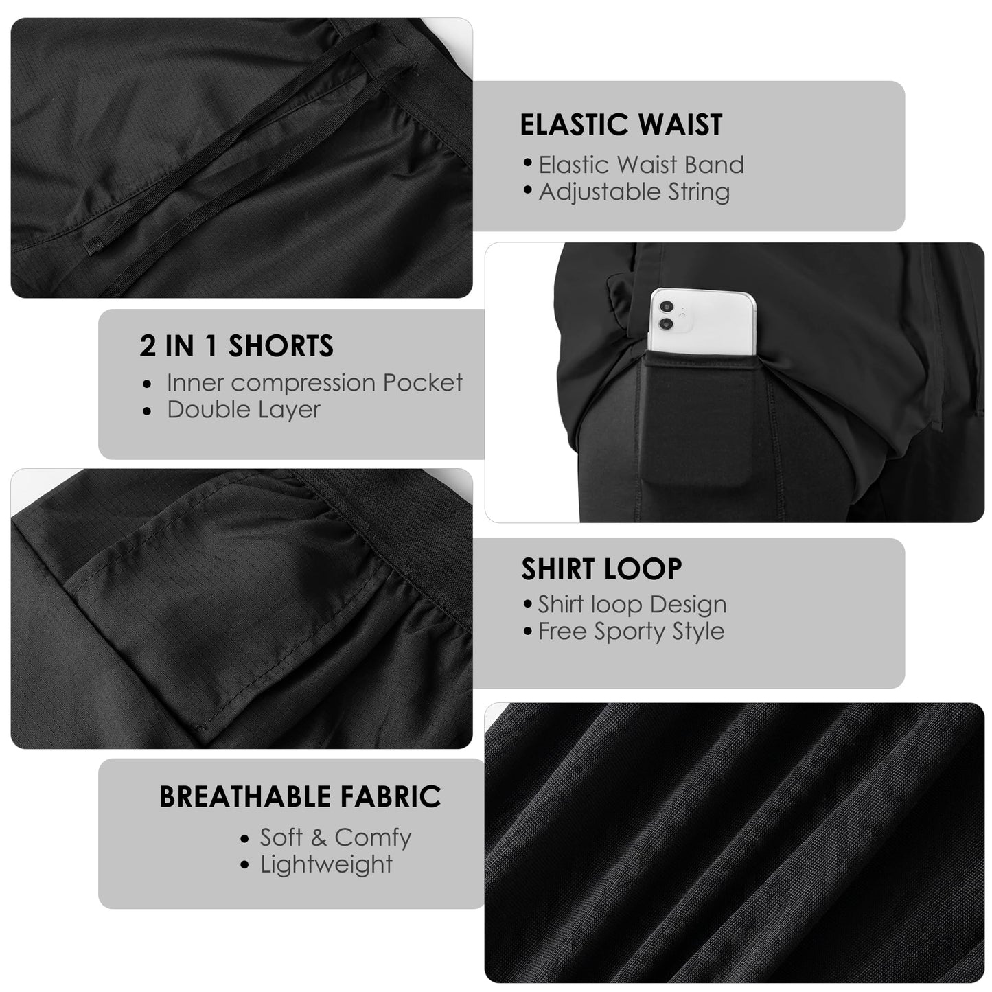 NIMOJIRO Men's 2 in 1 Running Shorts Workout Athletic Shorts Outdoor Sports with Liner Lightweight Training Yoga Gym Shorts with Phone Pockets Khaki M