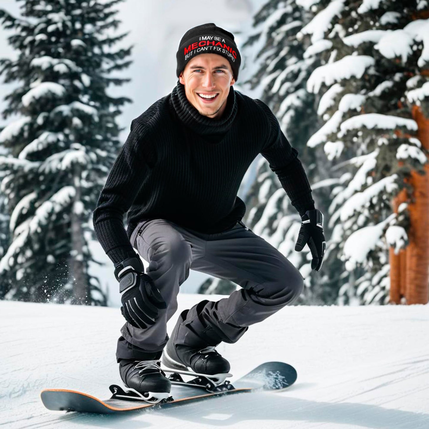 Funny Hats for Mechanics - I May Be A Mechanic But I Can't Fix Stupid - Mechanic Gifts for Men - Hilarious Men's Cuffed Beanie Hat with Witty Quote - Gifts for Guys, Gifts for Mechanics, Dad Car Gifts