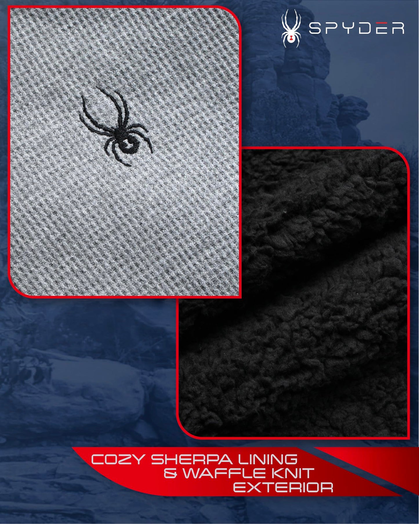 Spyder Men's Hoodie - Full Zip Up Cozy Sherpa Lined Waffle Knit Hoodie - Lightweight Comfort Hoodie Jackets for Men (S-XXL), Size XX-Large, Grey Heather