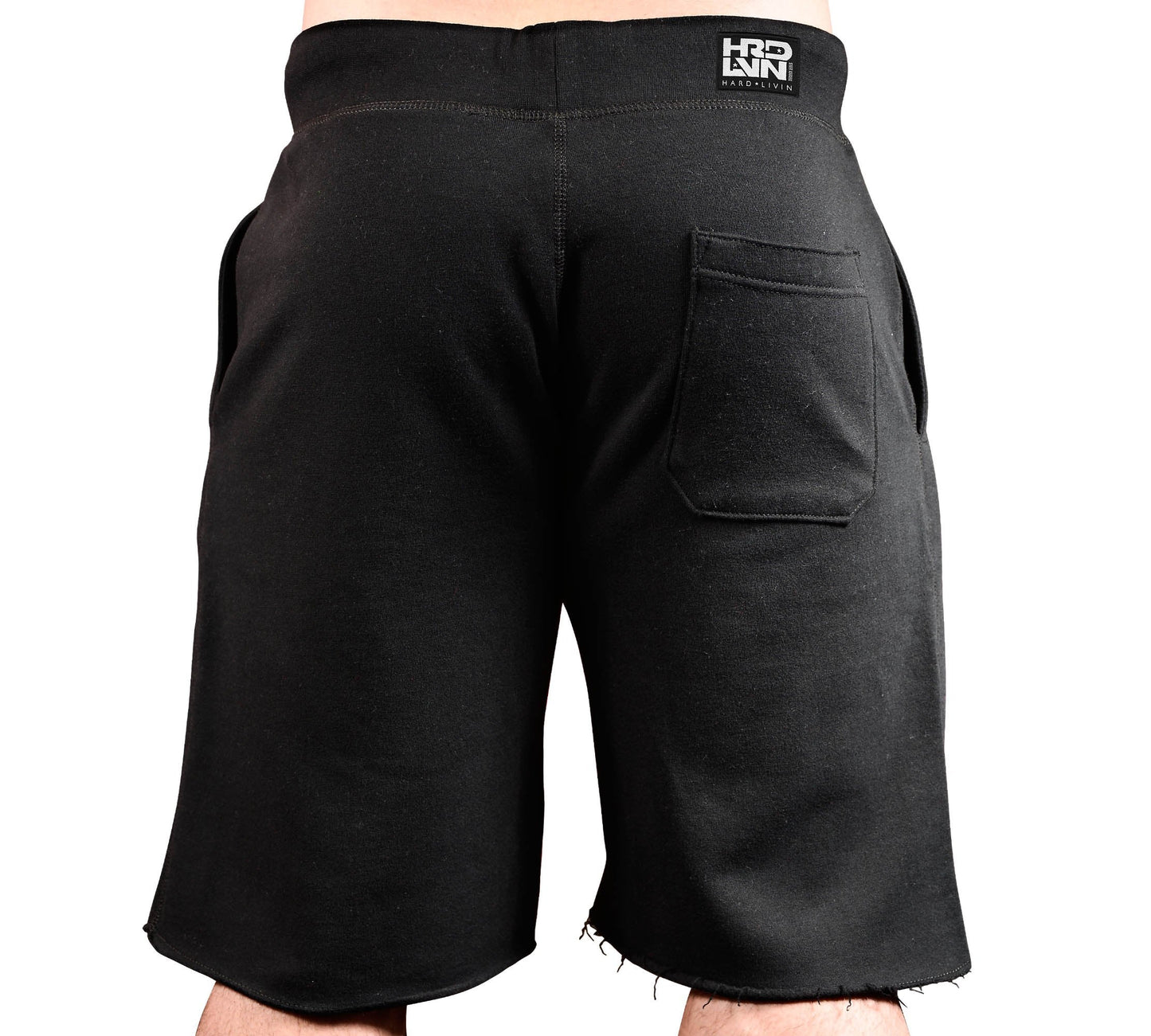 Monsta Clothing Co. Men Workout (HRD-LVN HardLivin) Gym Sweat Shorts (G:BK-A:BK)