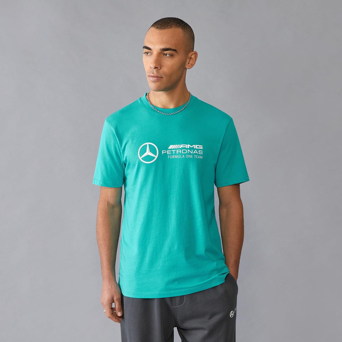 Mercedes AMG Petronas F1 Men's Tshirt with Large 3D Team Logo Execution - Ultra Teal - Size: M