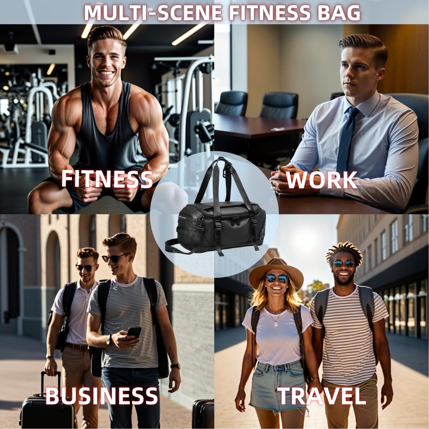 PreciousU Waterproof Gym Bag for Men,Sports Workout Training Overnight Duffle Bag with Shoe Compartment,Backpack Shoulder Straps and Wet Material Separation for Airplanes,Weekender Traveling.