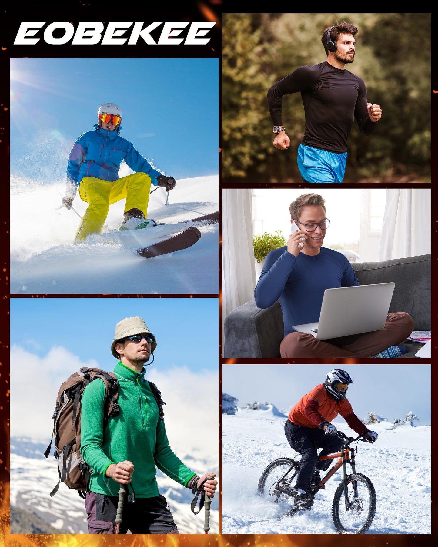 EoBeKee Mens Thermal Long Sleeve Shirt - Compression Tight Shirts Winter Base Layer Tops Running Sports Hunting Workout Undershirt White