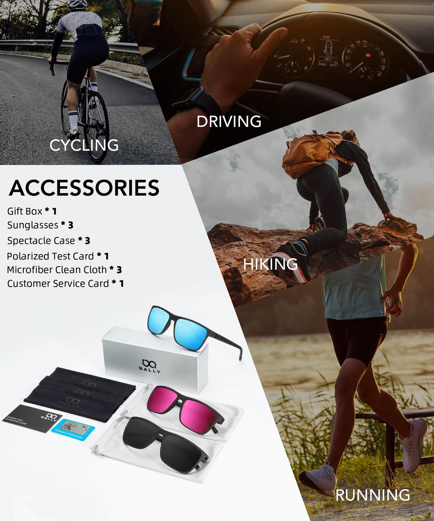 QALLY Polarized Sunglasses Men, Mens Sunglasses Polarized UV protection Lightweight Sun Glasses for Driving Fishing Golf