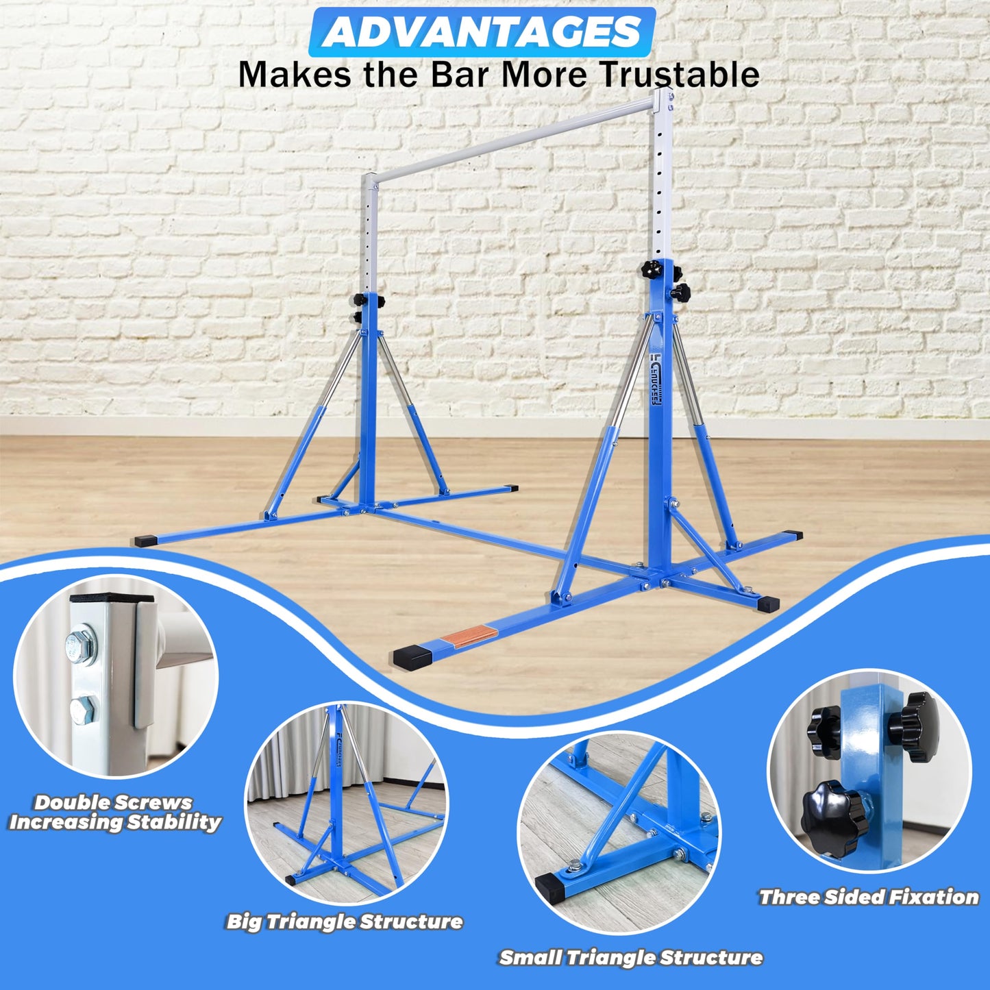 FC FUNCHEER Foldable Gymnastics Bar,5FT Horizontal bar,Adjustable Kids Training bar for Kids Ages 3-15,Kids Gymnastics bar,Triangle Stable Structure-Gym Equipment for Home