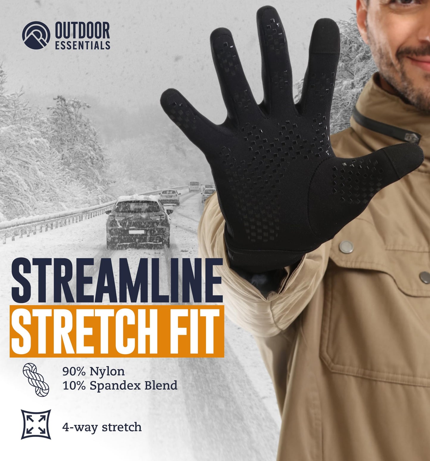 OutdoorEssentials Running Gloves - Touchscreen Men's Winter Gloves - Ski Glove Liners - Black Gloves Cold Weather - Hiking Driving Warm Gloves