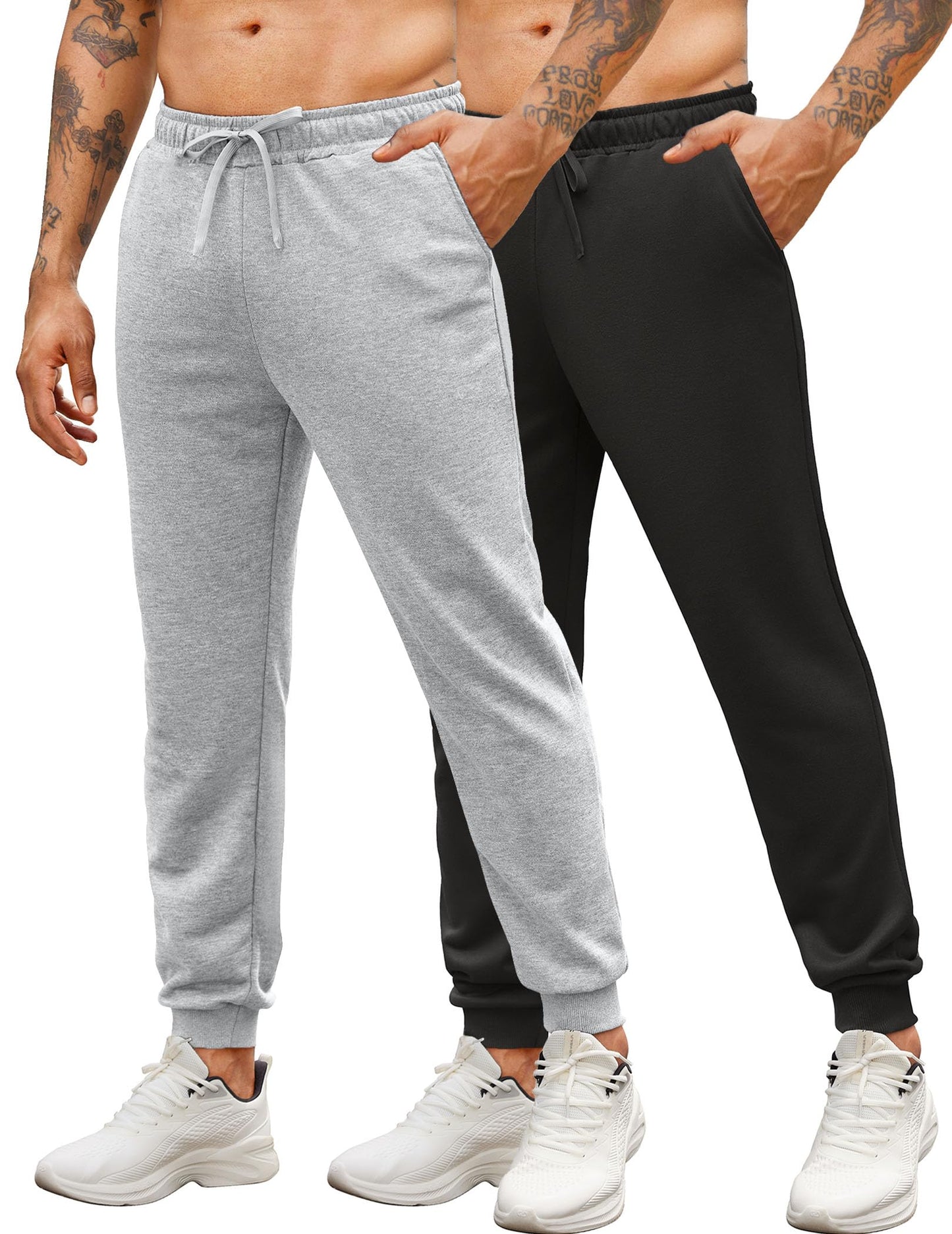 COOFANDY Mens 2 Pack Workout Joggers Athletic Gym Sweatpants Polyester Sport Track Pants with Pockets