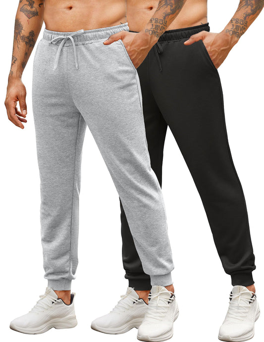 COOFANDY Mens 2 Pack Workout Joggers Athletic Gym Sweatpants Polyester Sport Track Pants with Pockets