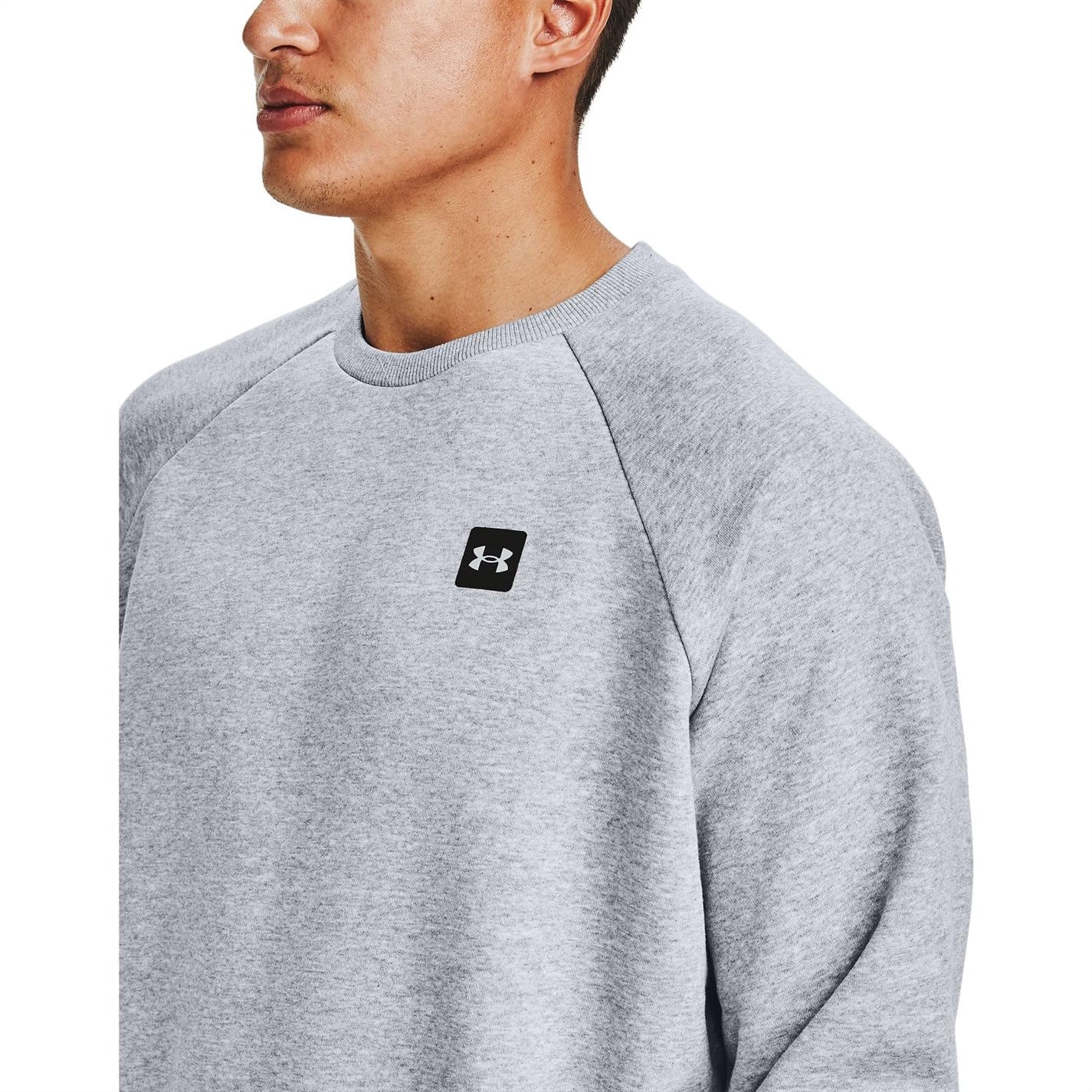 Under Armour Mens Rival Fleece Crew T-Shirt , Mod Gray Light Heather (011)/Onyx White , Medium