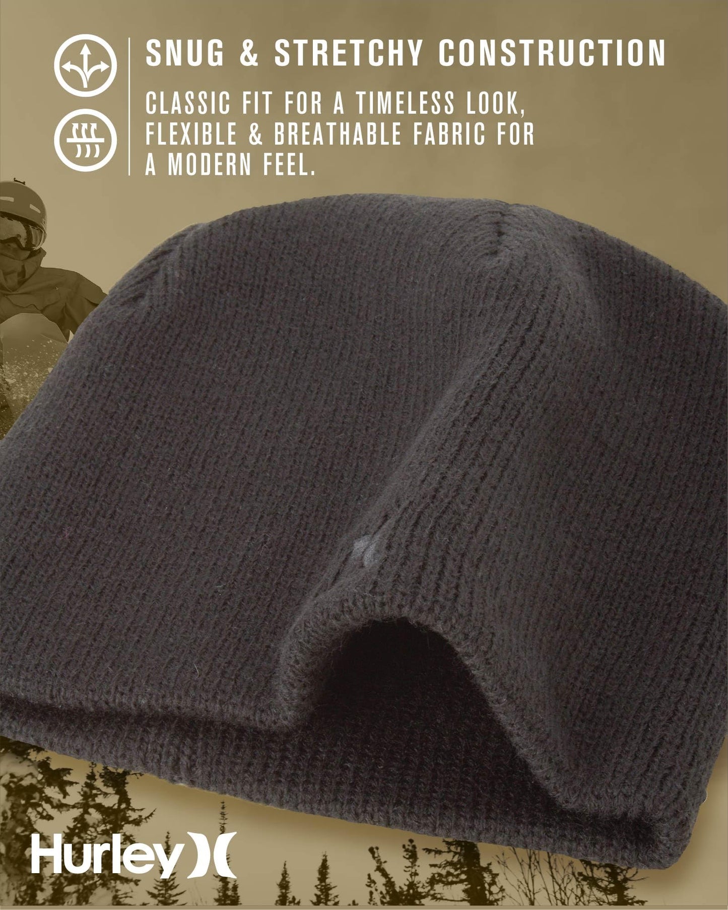 Hurley Men's Winter Hat - Icon Staple Heavyweight Beanie - Skull Caps for Men, Size One Size, Black/(Black)