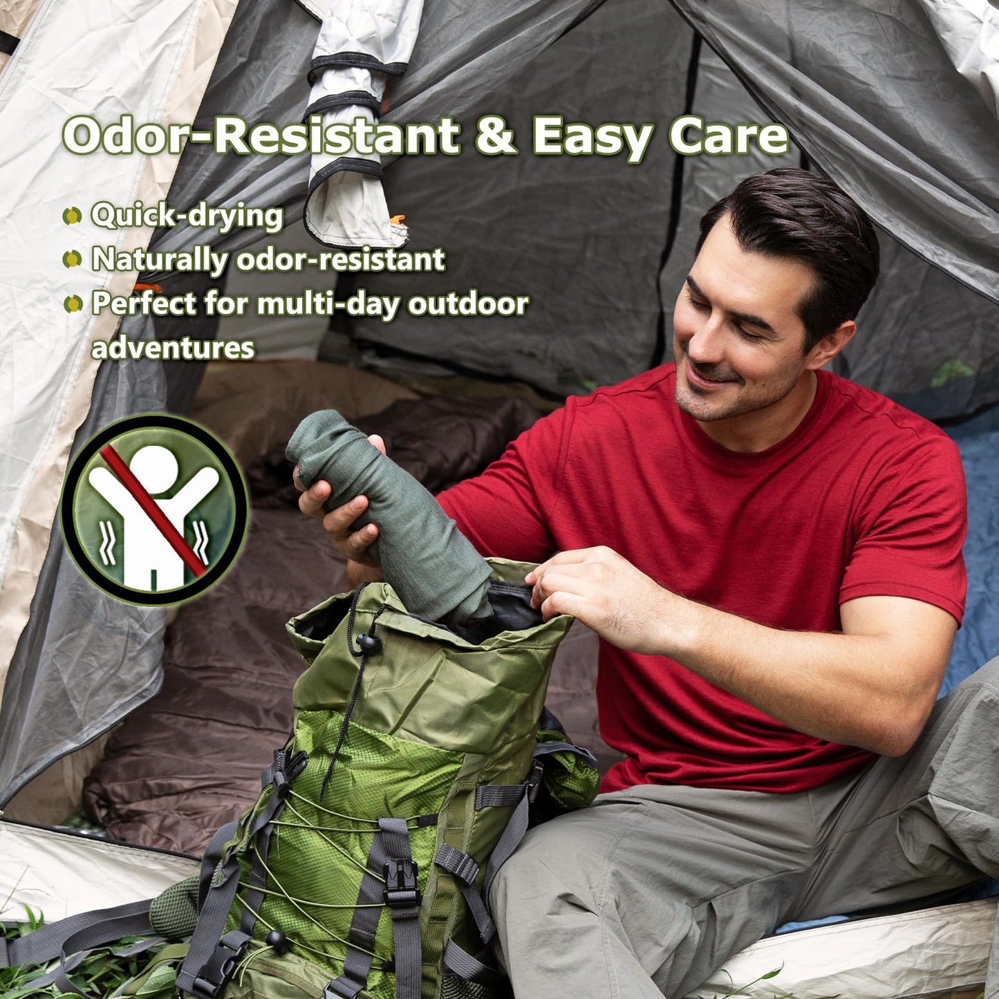 Merino Protect 100% Merino Wool T Shirts for Men Odor Resistance Base Layer Lightweight Hiking T-Shirt