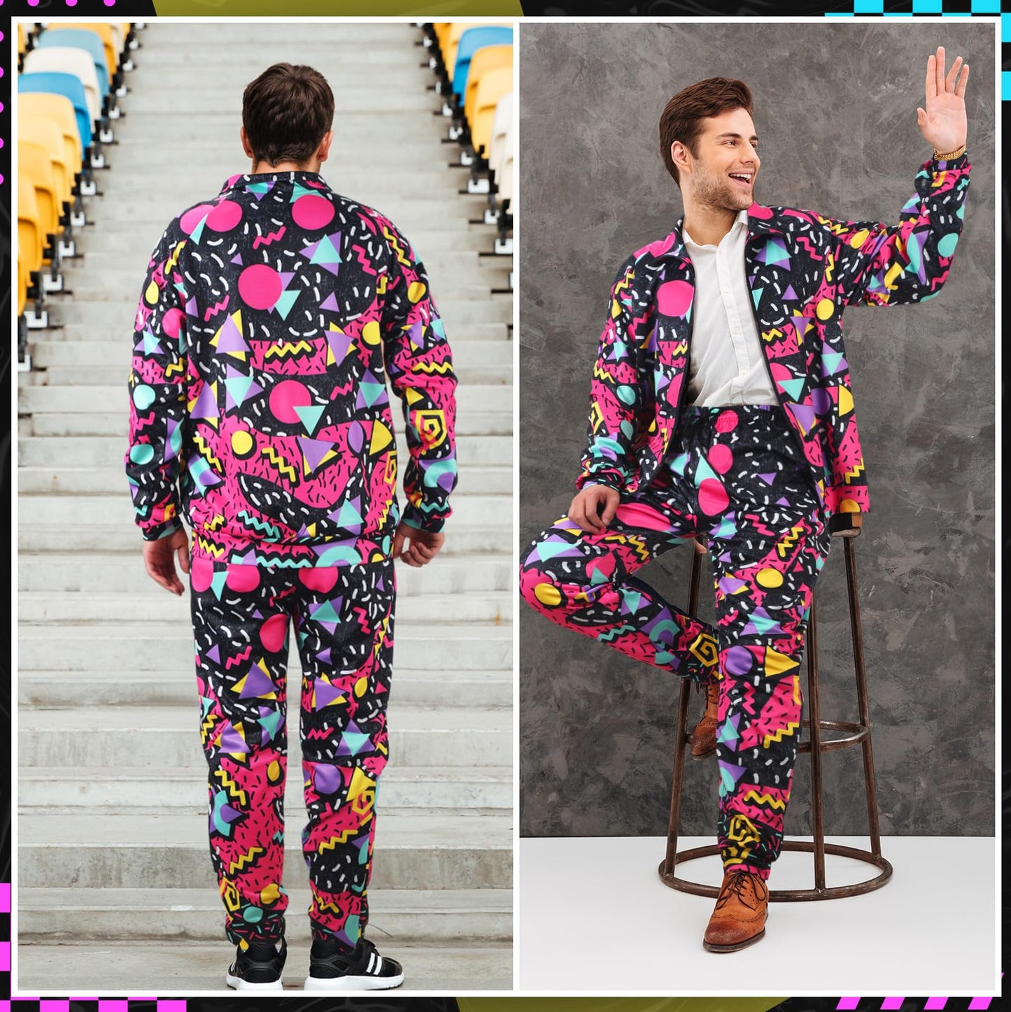 Mepase Retro 80s 90s Outfit for Men Side Taping Sportswear Urbanwear Streetwear Casual Long Sleeve 90s Tracksuit for Jogger (Modern,Large)