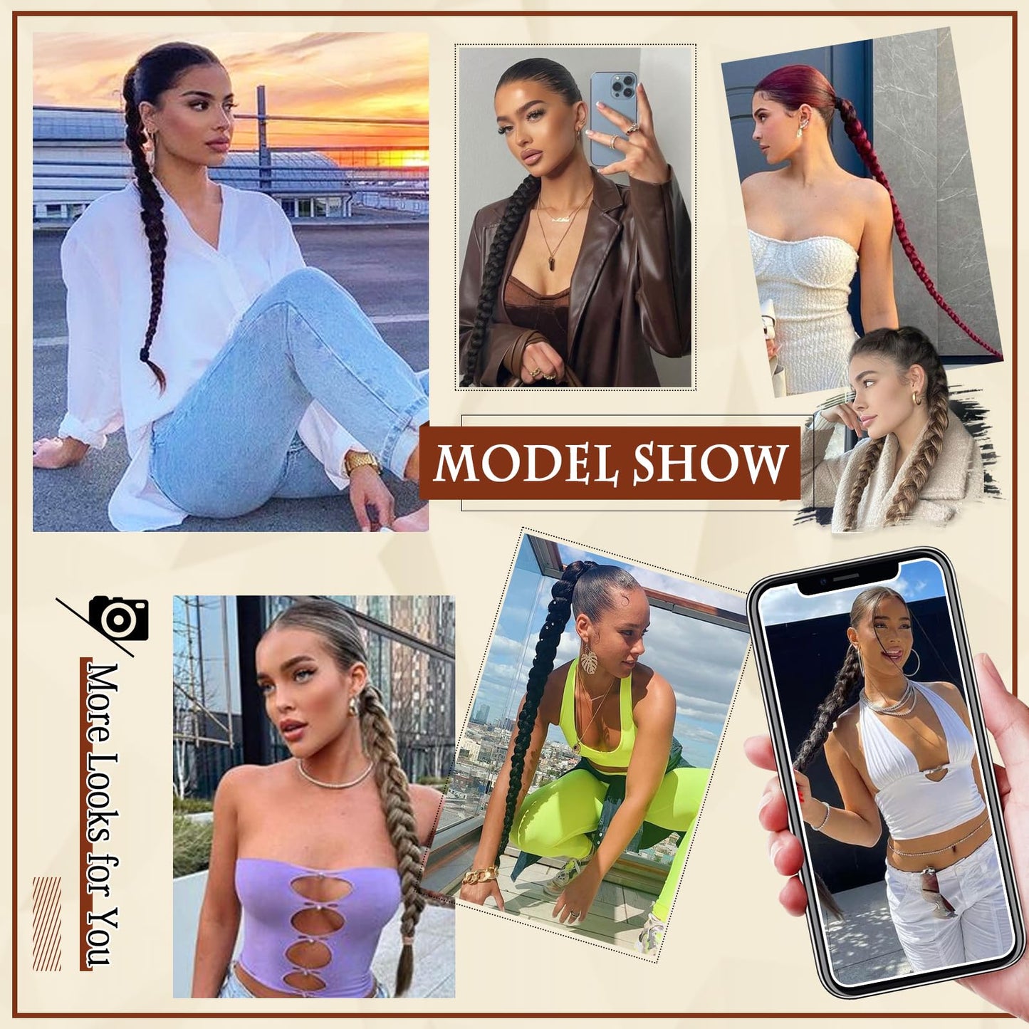 SOFEIYAN Long Braid Ponytail Extension with Hair Tie Straight Sleek Wrap Around Hair Extensions Braid Pony Tail Fluffy Natural Soft Synthetic Hairpieces for Women Daily Wear, 26 inch-Black Brown