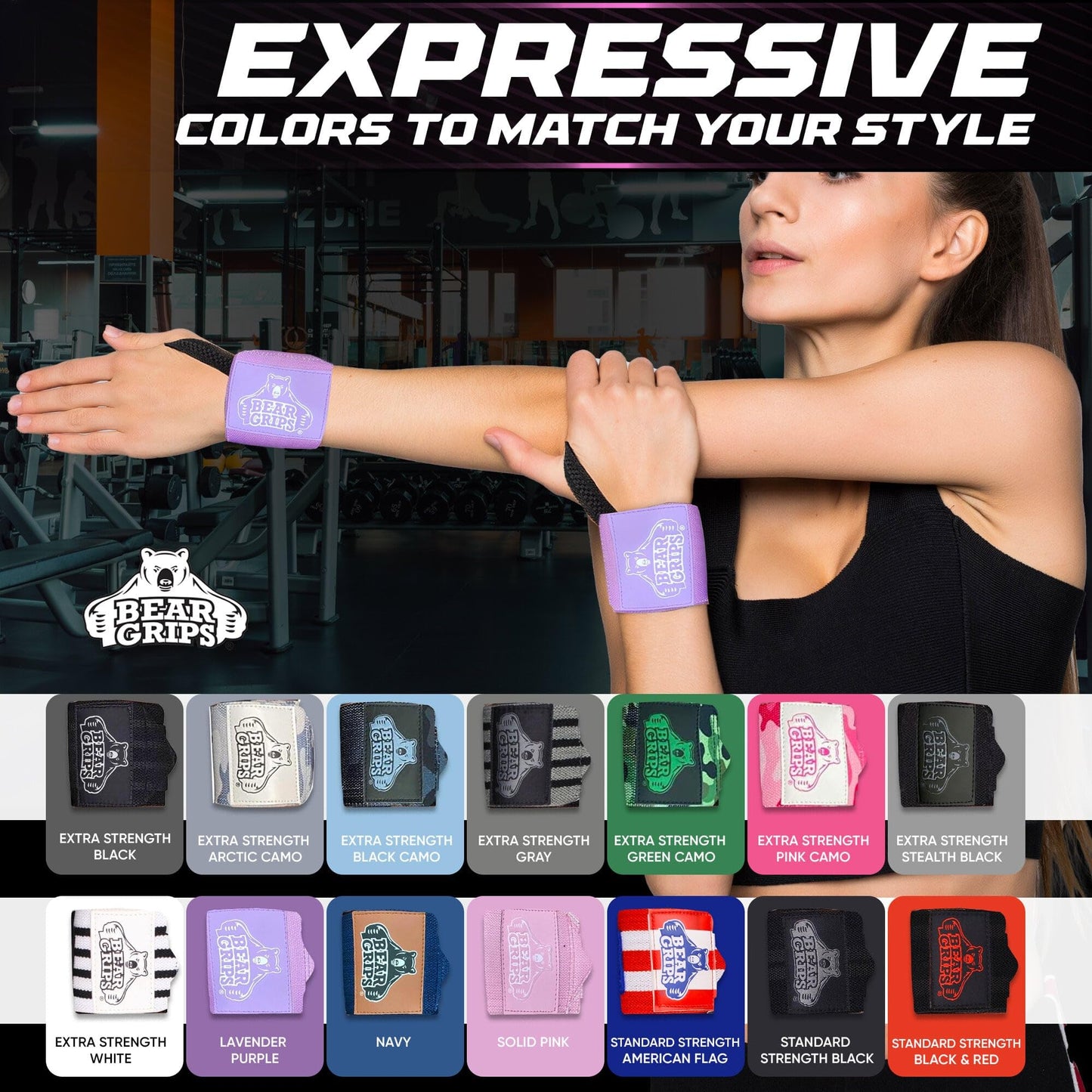 Bear Grips Extra Strength Gym Wrist Wraps for Weightlifting | 2 Wrist Wraps Per Pack | 12" & 18" | Unisex Accessory for Fitness, Gymnastics, Exercise