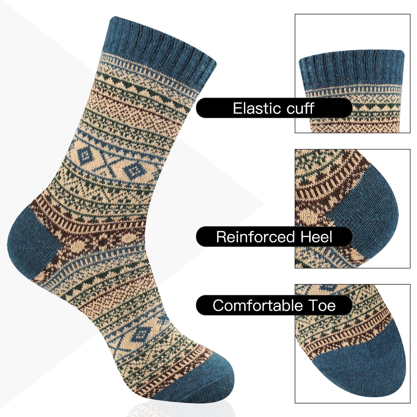 Heatuff Men's Winter Wool Socks Thermal Warm Soft Crew Socks (5 Pairs)