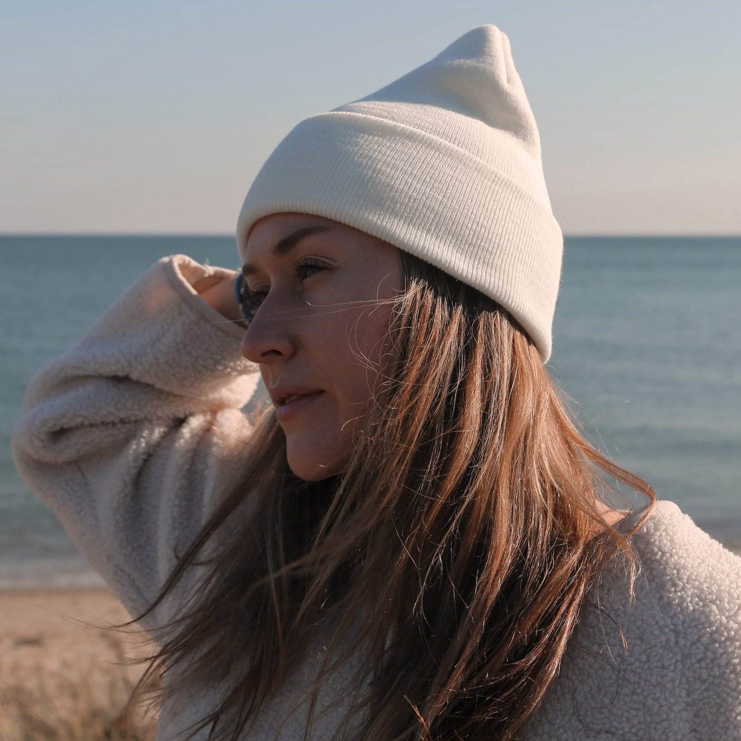 Atticus Poetry Dad Hat for Women (Heart Green) and Cuffed Beanie for Women (Heart Off-White) - Unisex Fit, One Size