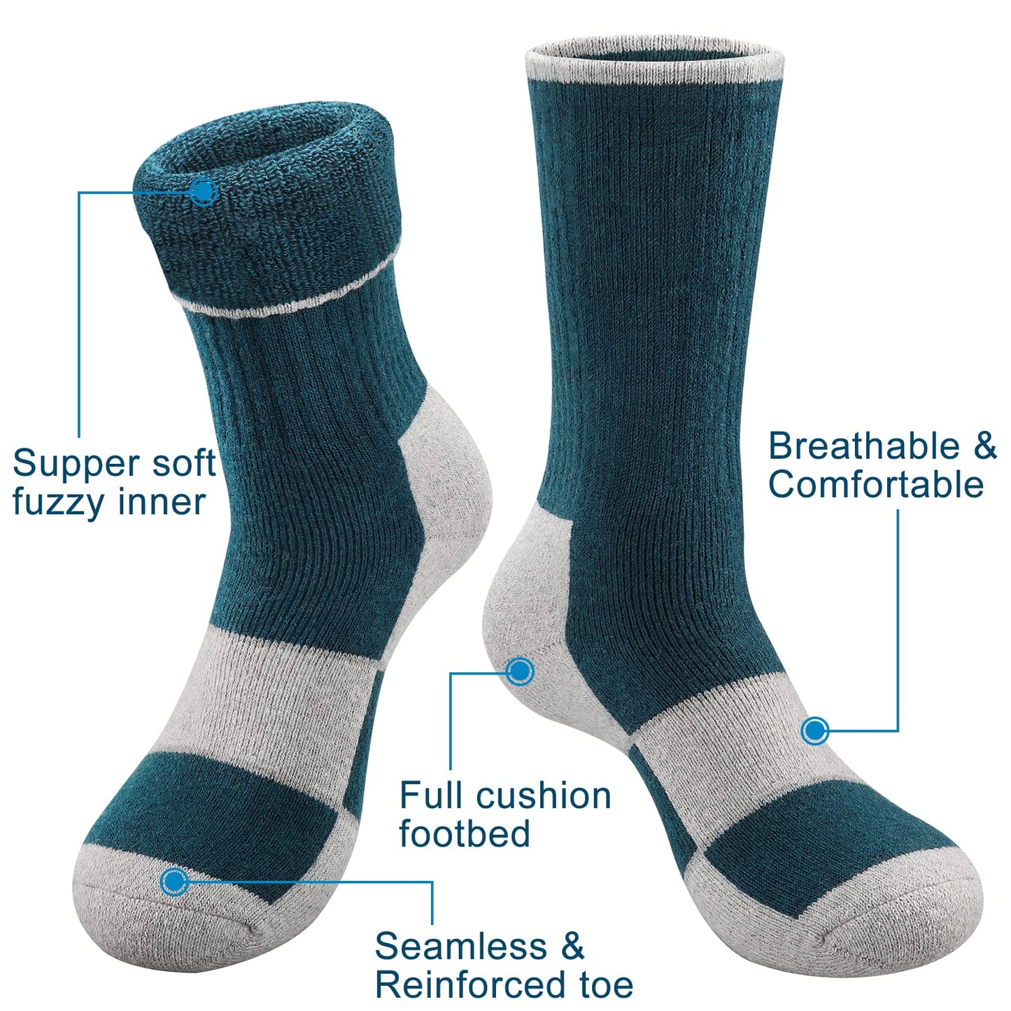 Yeblues 4 Pairs Merino Wool Socks Mens - Thick Thermal Winter Hiking Heavyweight Boot Socks Super Soft Warm Socks for Men (Size 12-17)