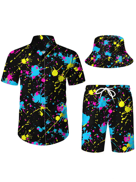 6 Neon Shirts For Men,80s outfit for men,rave outfits for men,festival outfits for men,rave outfits for men,Neon Party Outfits,Funny Hawaiian Shirts For Men Beach Outfits Sets With Bucket Hat 6-XL