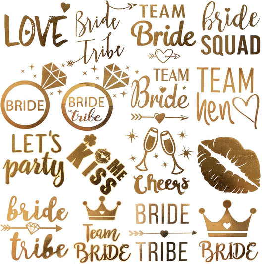 16 PCS Wedding Cheers Bachelorette Temporary Tattoos For Women Men Adults, Flash Glitter Gold Metallic Tattoos Girls Bachelor Party Favor Supplies Decoration, Bulk Bridesmaid Team Bride Tribe Love