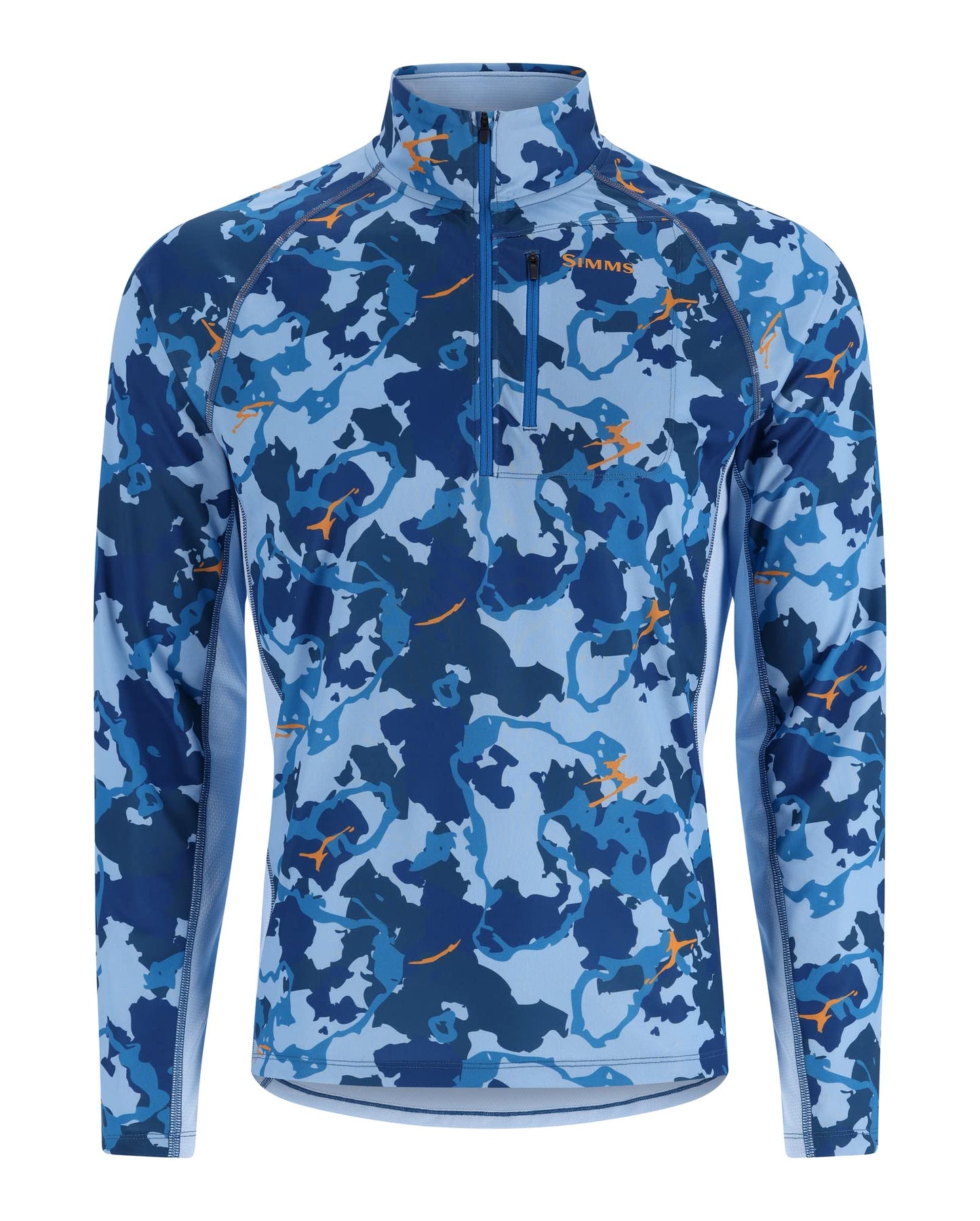 Simms Men's Challenger Solar Half-Zip - All-Season UPF 30+ Sun Protection Pullover, Quick-Drying for Fishing, Hiking, Running, & Leisure, Regiment Camo Nightfall/Sky, X-Large