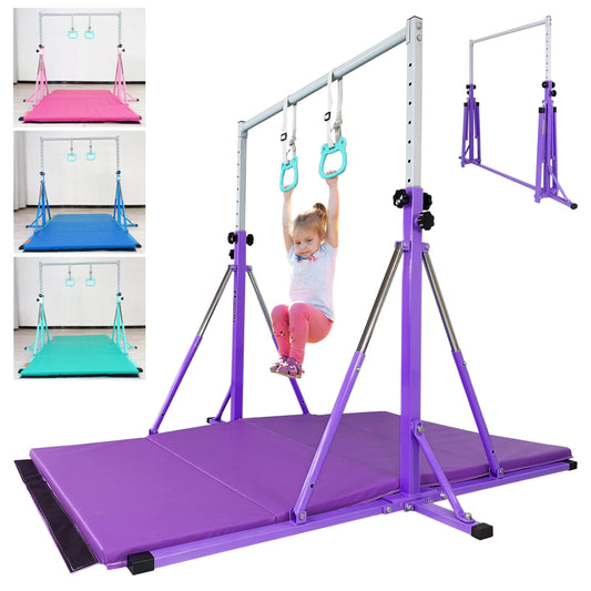 FC FUNCHEER Foldable Gymnastics Bar,5FT Horizontal bar,Adjustable Kids Training bar for Kids Ages 3-15,Kids Gymnastics bar,Triangle Stable Structure-Gym Equipment for Home
