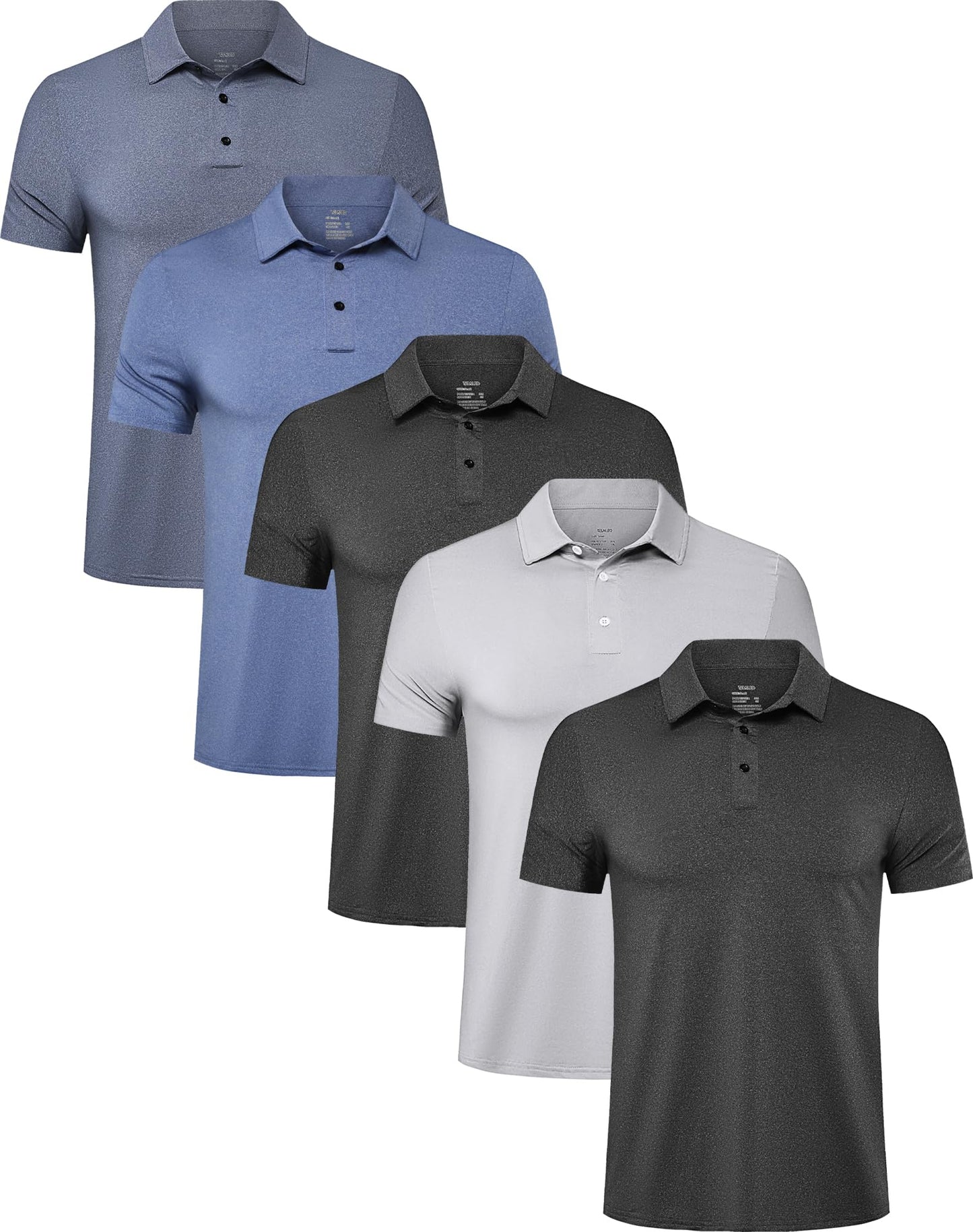TELALEO 5 Pack Mens Polo Shirts Quick Dry Short Sleeve Golf T Shirt Performance Moisture Wicking Casual Workout 2XL