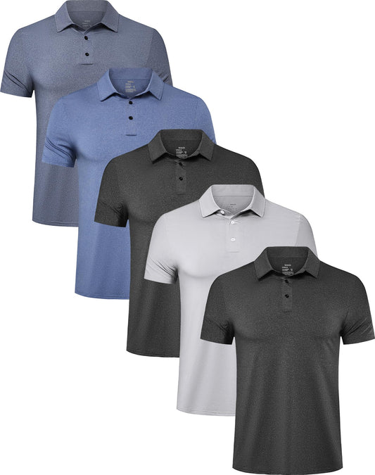 TELALEO 5 Pack Mens Polo Shirts Quick Dry Short Sleeve Golf T Shirt Performance Moisture Wicking Casual Workout 2XL