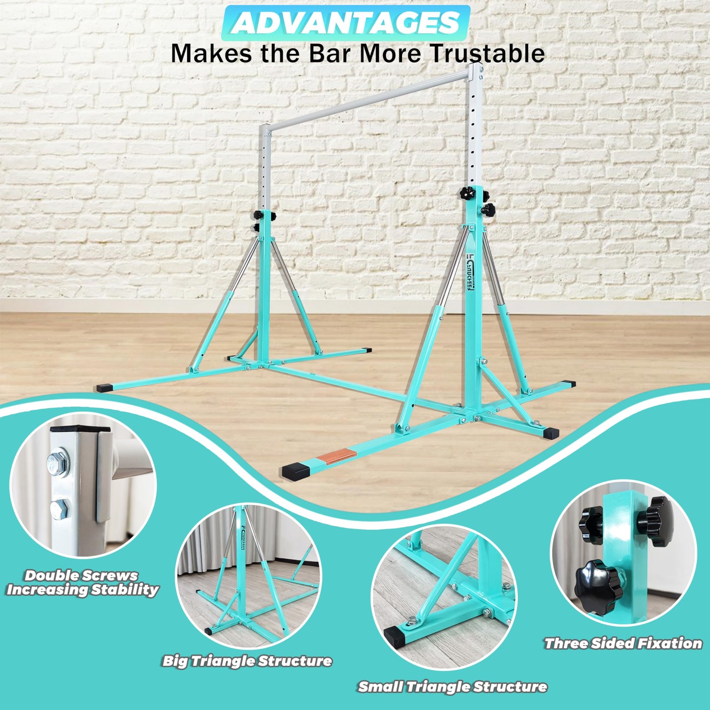 FC FUNCHEER Foldable Gymnastics Bar,5FT Horizontal bar,Adjustable Kids Training bar for Kids Ages 3-15,Kids Gymnastics bar,Triangle Stable Structure-Gym Equipment for Home