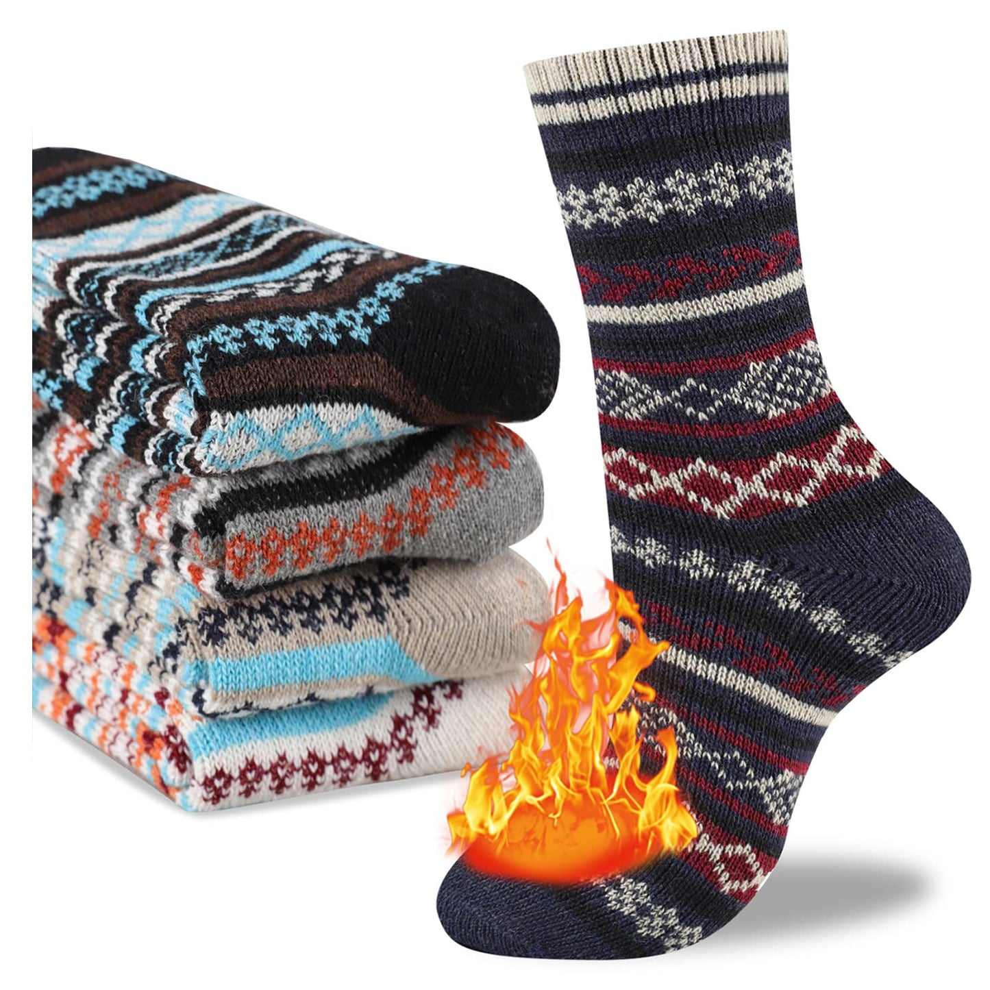 Heatuff Mens Thick Wool Socks Thermal Warm Winter Crew Socks 5 Pairs Multicolors