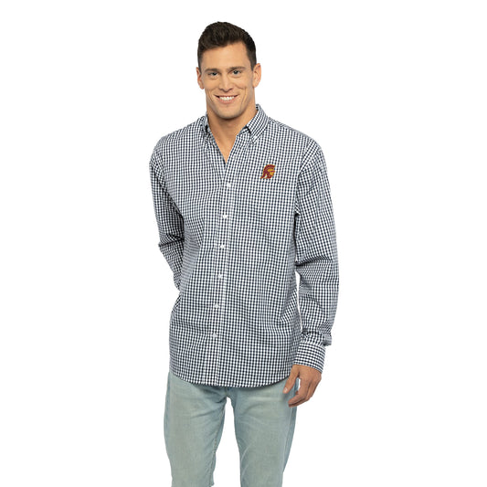 Vantage Apparel Men's Collegiate Easy-Care Long Sleeve Gingham Check Button Down Shirt, USC Trojans, Black, X-Large