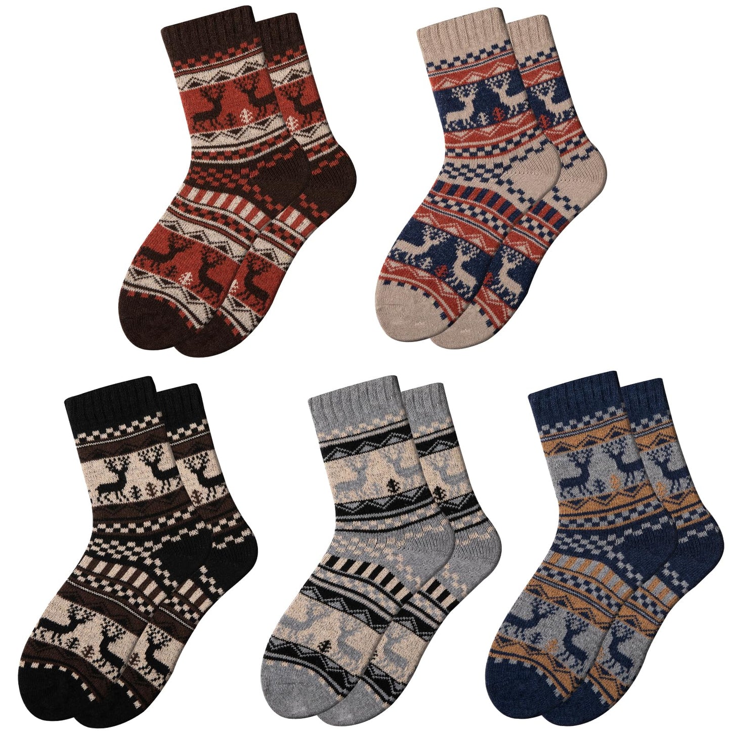 COOVAN Wool Socks Mens Warm Winter Wool Thermal Thick Pattern Cold Weather Socks for Men Cozy Crew Socks