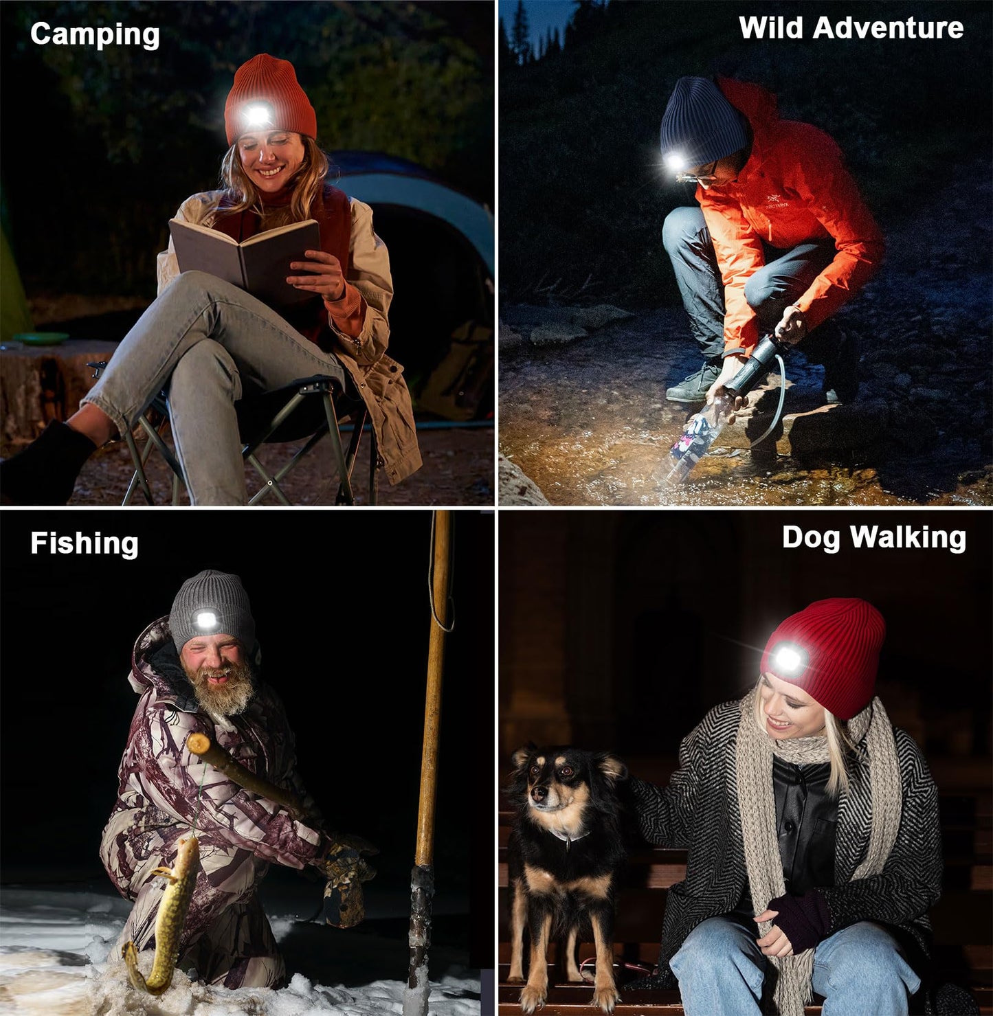 Wmcaps Unisex Hat with Light, USB Rechargeable LED Beanie, Winter Warm Knitted Headlamp Hat Gifts for Men Him Dad Husband