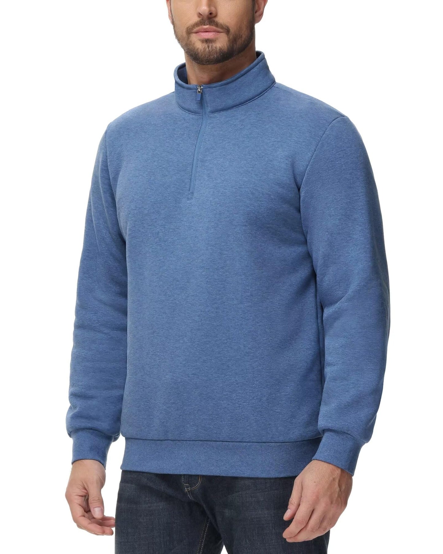 Boladeci Mens Pullover Sweaters Premium Fleece Lined Thermal Warm Long Sleeve Shirts Moisture Wicking Golf Fall Winter Spring Running Sweatshirts Blue Grey 2XL