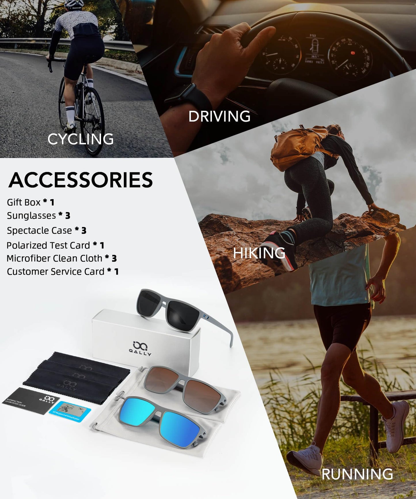 QALLY Polarized Sunglasses Men, Mens Sunglasses Polarized UV protection Lightweight Sun Glasses for Driving Fishing Golf