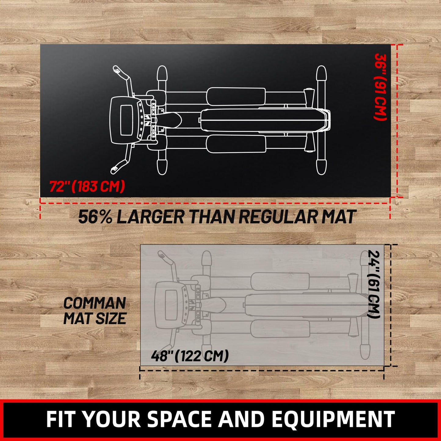 GymCope Treadmill mat, 72''x36'' Exercise Equipment Mat for Hardwood Floor Carpet Protection, 6mm Thick, Exercise Bike Mat Pad for Indoor Cycles, Rowing Machine, Elliptical