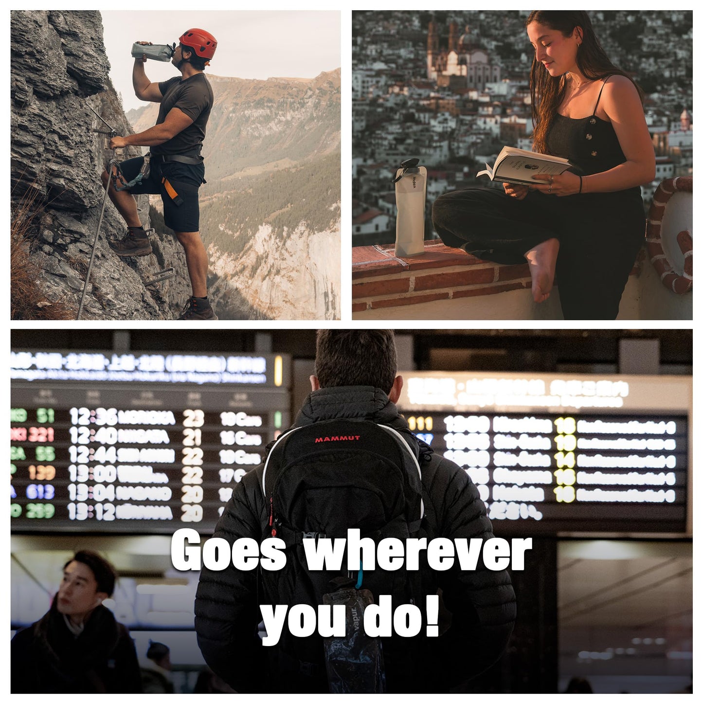 Vapur, Collapsible Water Bottle- 1 Liter, 33 Ounces- Reusable Leak Proof Water Bottles with Carabiner for Working Out, Camping, Backpacking, Hiking, & Travel!, Water Element Anti-Bottle Blue