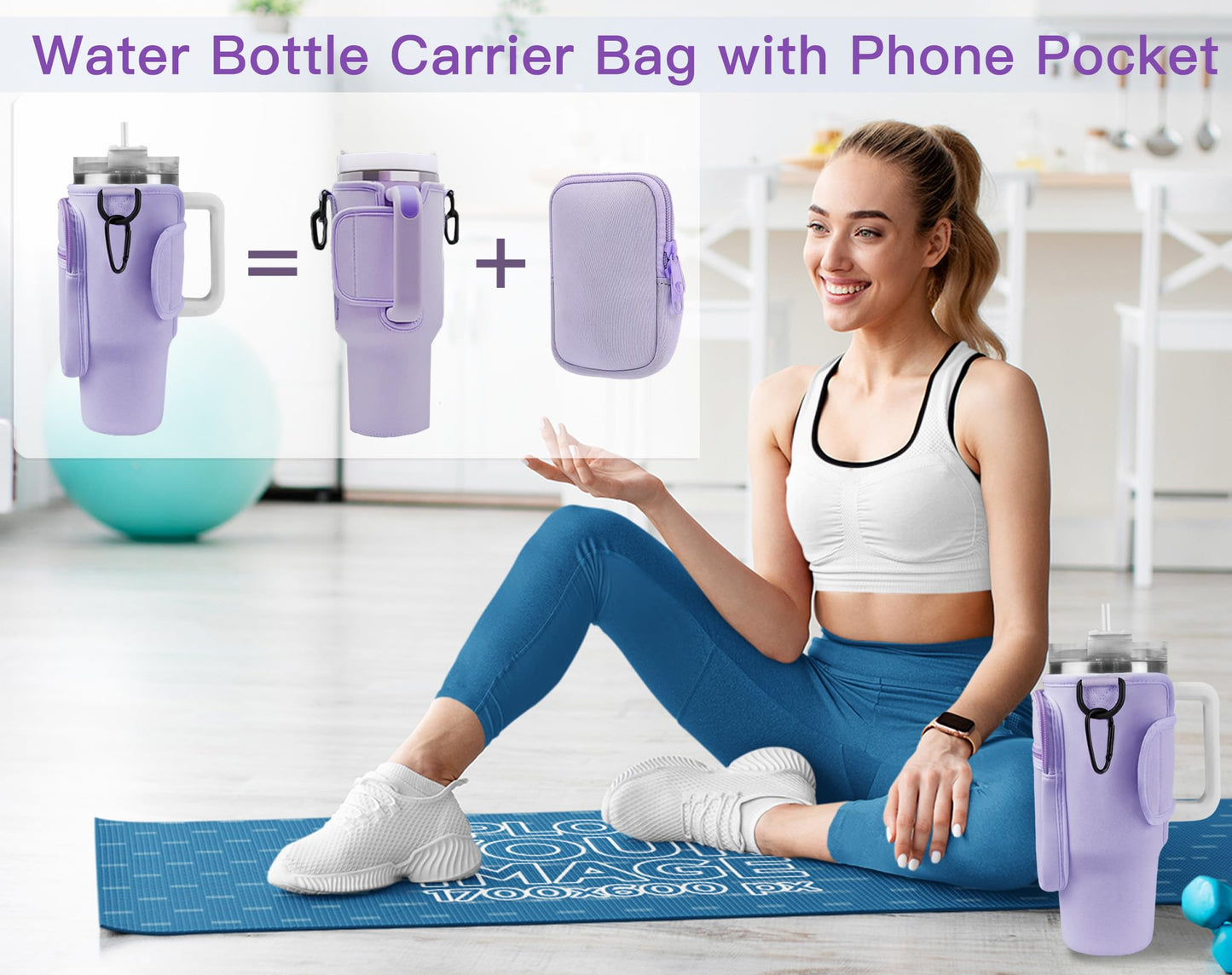 Aganmi Mom Birthday Gifts Initial Water Bottle Carrier Bag with Phone Pocket for Stanley Cup 40 Oz Accessories Water Bottle Holder with Strap Mothers Day Thank You Gift for Women Mom Grandma Purple S