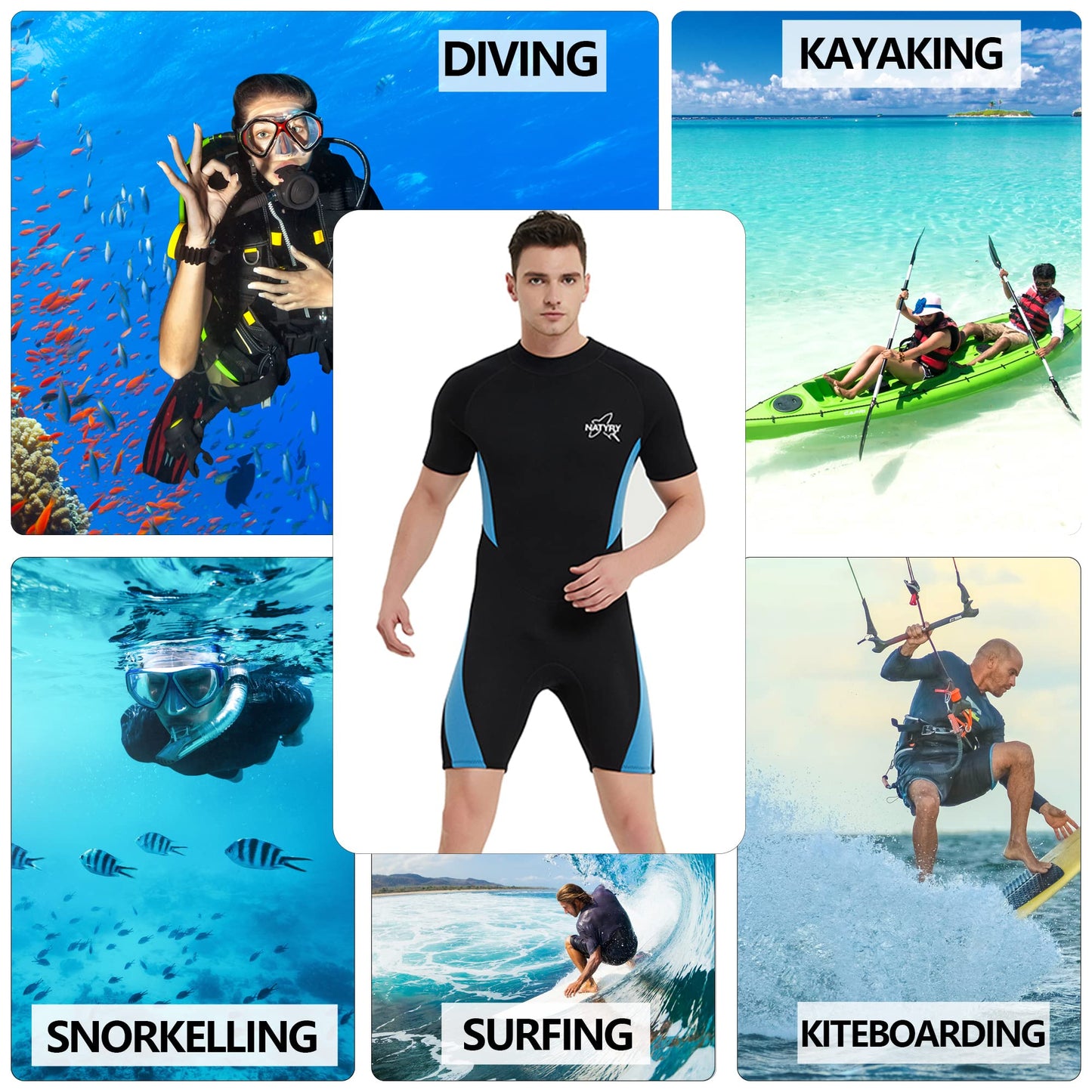 NATYFLY Mens Wetsuit 3mm Neoprene Wet Suit Men, Youth Full Body Shorty Wetsuit for Men in Cold Water, Long Sleeve Back Zip Diving Suits for Water Sports