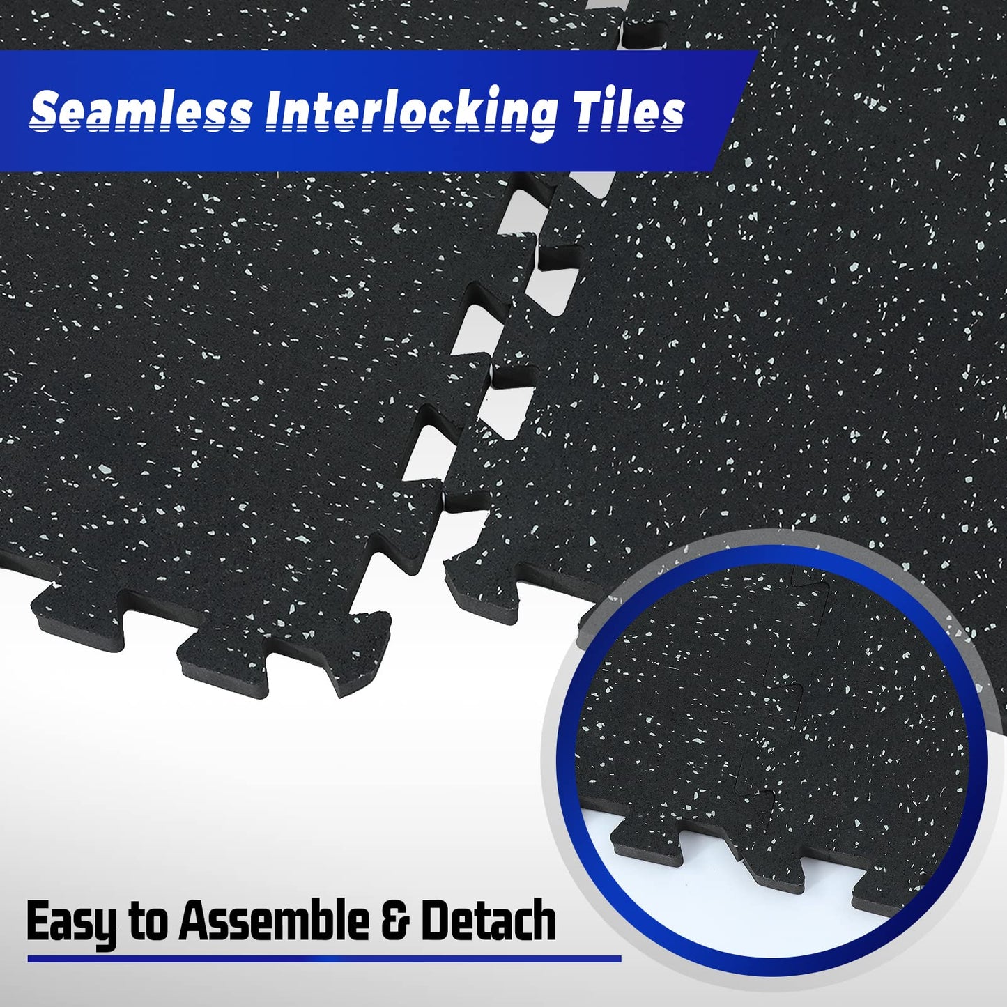 SUPERJARE 0.79'' Extra-Thick Exercise Equipment Mats, 6 Pcs 24 Sq Ft Rubber Top Floor Tiles with High Density EVA Foam, Interlocking Gym Flooring for Home Gym, Protective Workout Mat, Black/Grey