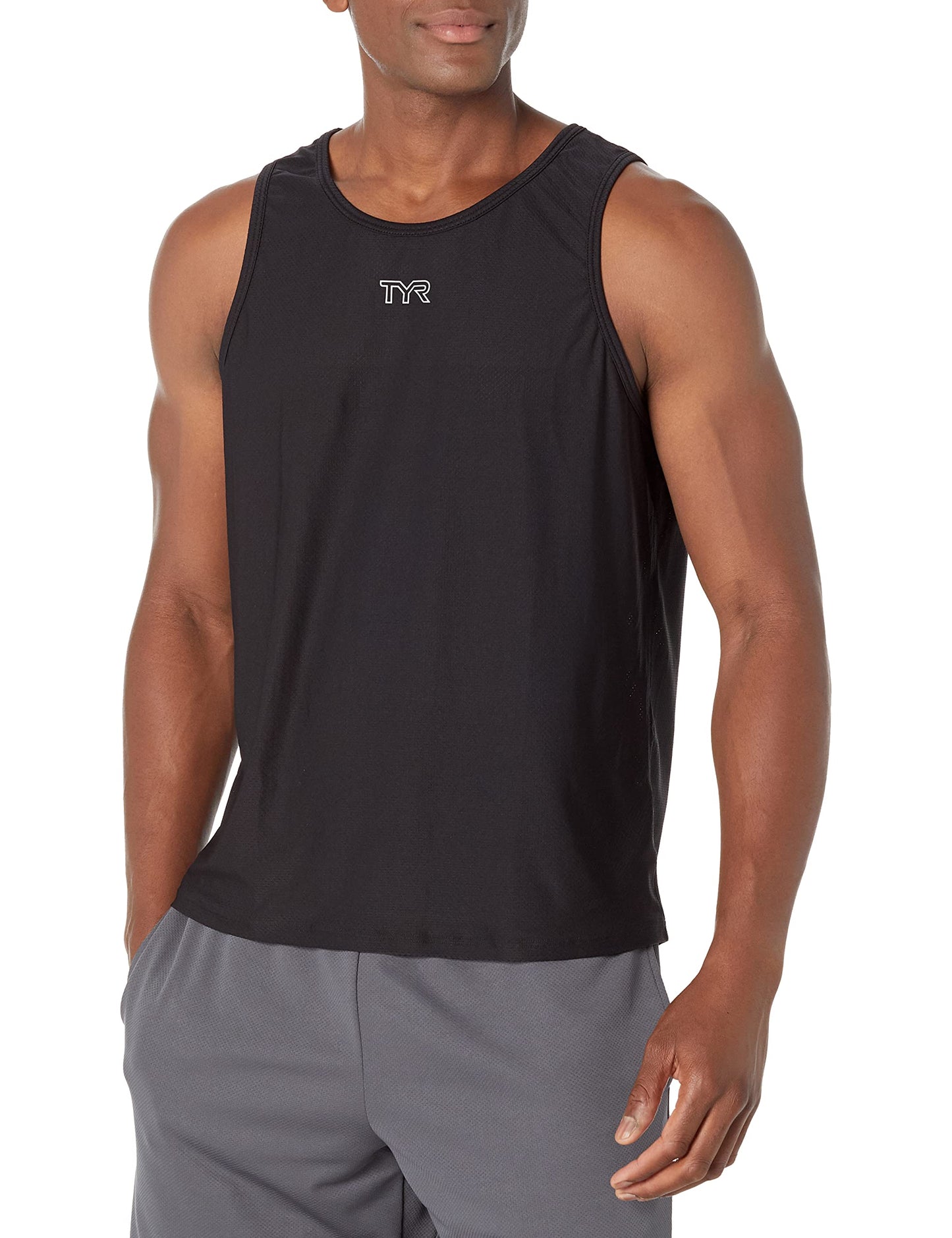 TYR Men's Standard Athletic Performance Workout Airtec Tank Top, Black, X-Large