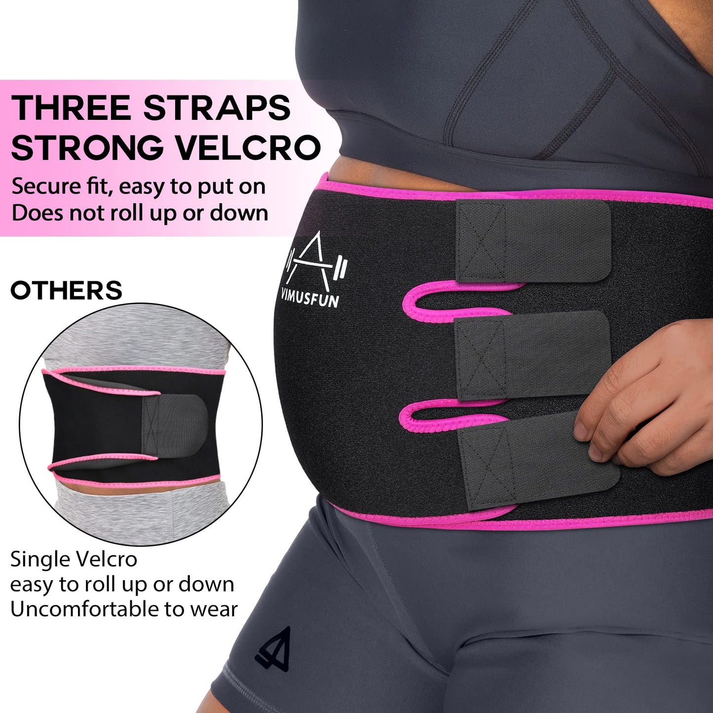 VIMUSFUN Waist Trainer for Woman Lower Belly Fat Men Waist Trimmer Belt Sweat Band Tummy Stomach Wraps Pink Waste Trainers Sauna Suit Back Support Small/Medium/Large/Plus Size