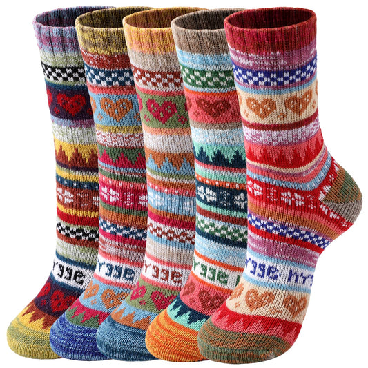 5 Pairs Wool Socks for Women - Comfortable and Warm Womens Wool Socks, Wool Socks Women, Vintage Women's Winter Socks, Super Soft Crew Socks, Thick Knit Cabin Cozy Wool Socks Gifts For Women, Hearts